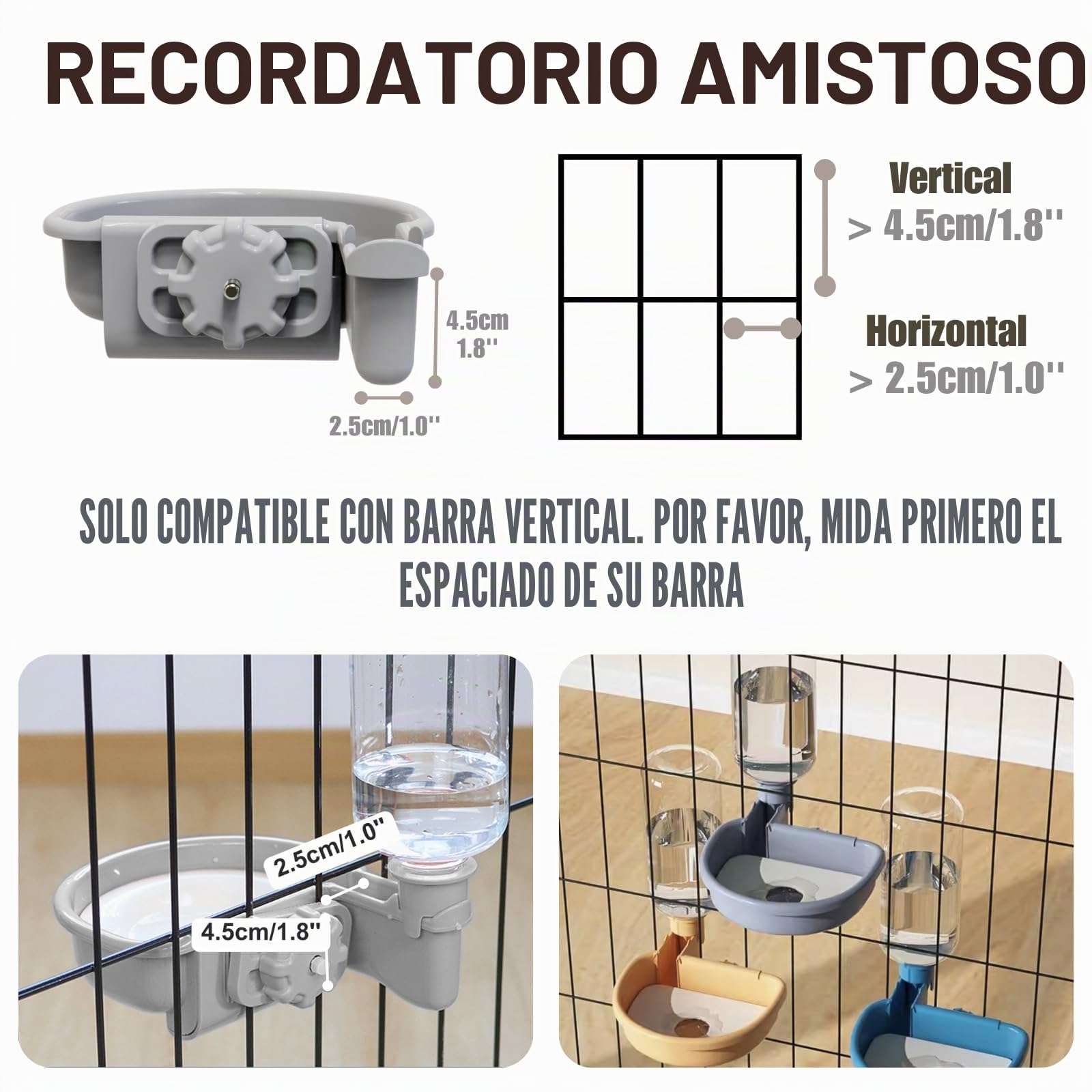 Dispensador Automático de Comida y Agua para Mascotas, Juego de Bebedero de Gravedad para Perros, Gatos, Conejos, Cobayas, Chinchillas, Hurones, Erizos (Gris)