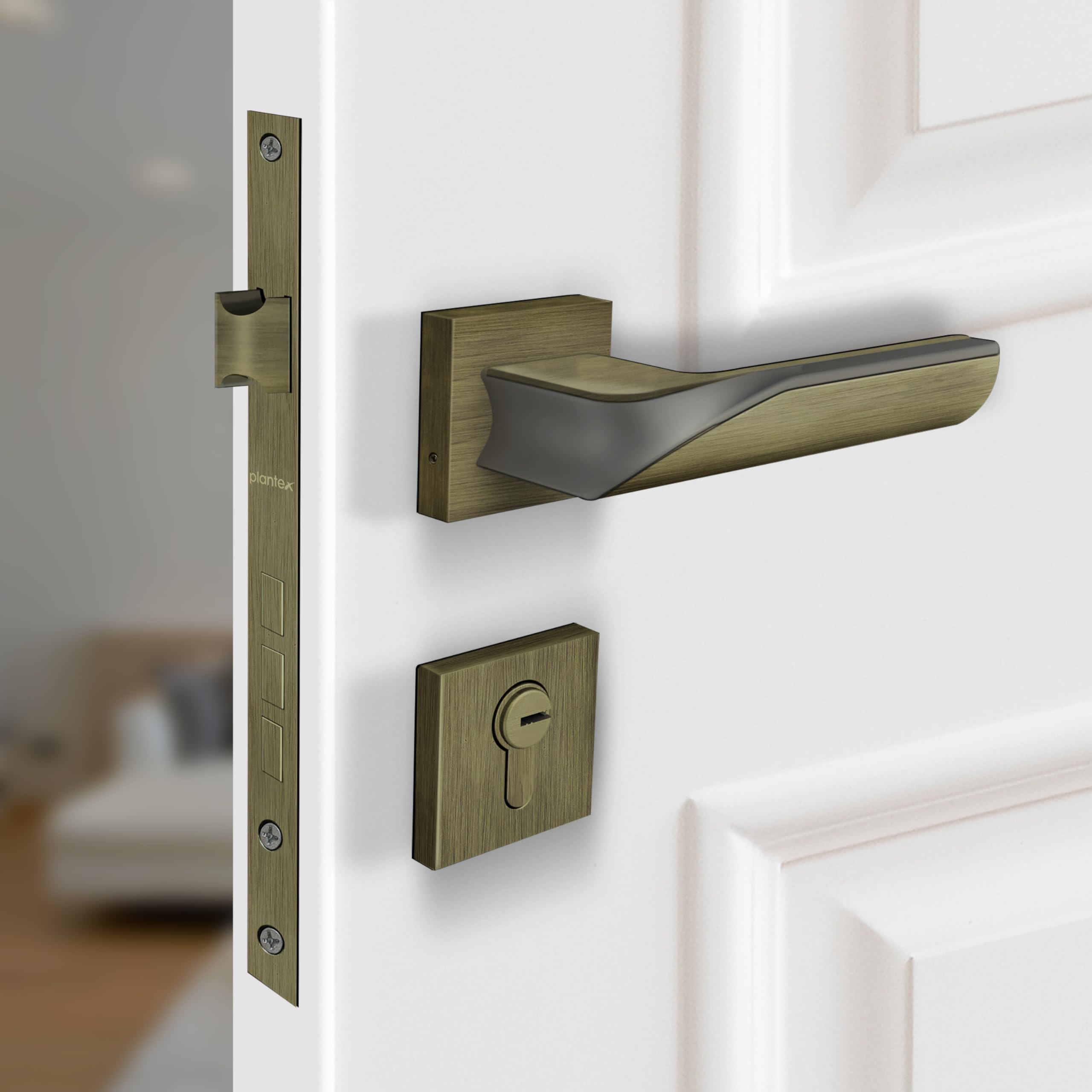 Plantex Triple Security Door Lock for Home/Main Door Lock Set with 3 Years of Warranty/Mortise Lock for Door with Brass Lock Body & Cylinder(7086 - Brass Antique & Satin Black Matt) (B09QYSW534) Amazon Price History, Amazon Price Tracker