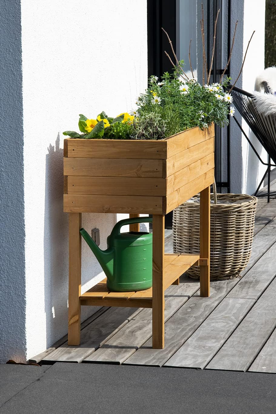 dobar® 58130FSCe Large Raised Bed XXL with Storage Surface Raised Vegetable Bed Solid Wood Herb Bed Weatherproof Plant Box for Balcony/Garden/Patio 117 x 40 x 80 cm Brown