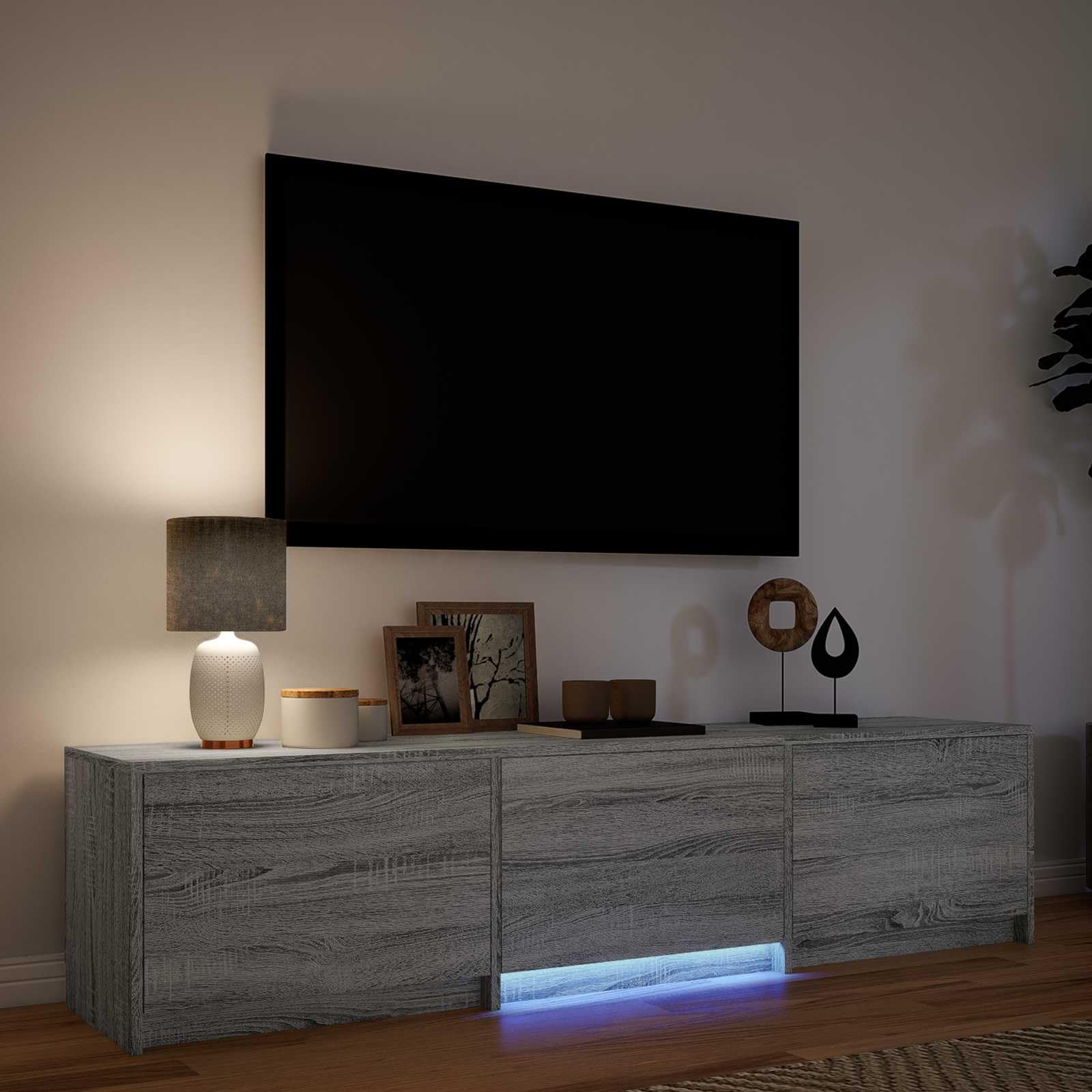 Madera resistente con luces LED ajustables estilo moderno Gris 165x34x40 cm