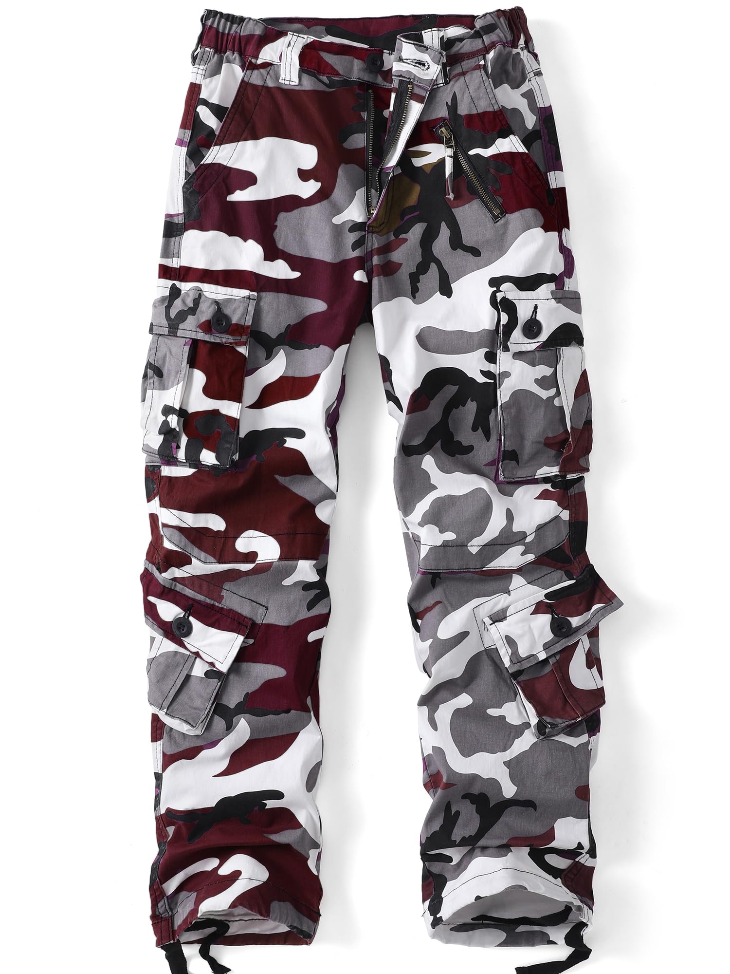 AKARMY Womens Cargo Pants with Pockets Outdoor Casual Ripstop Camo Military Combat Construction Work Pants, 2083 Wine Camo, 16