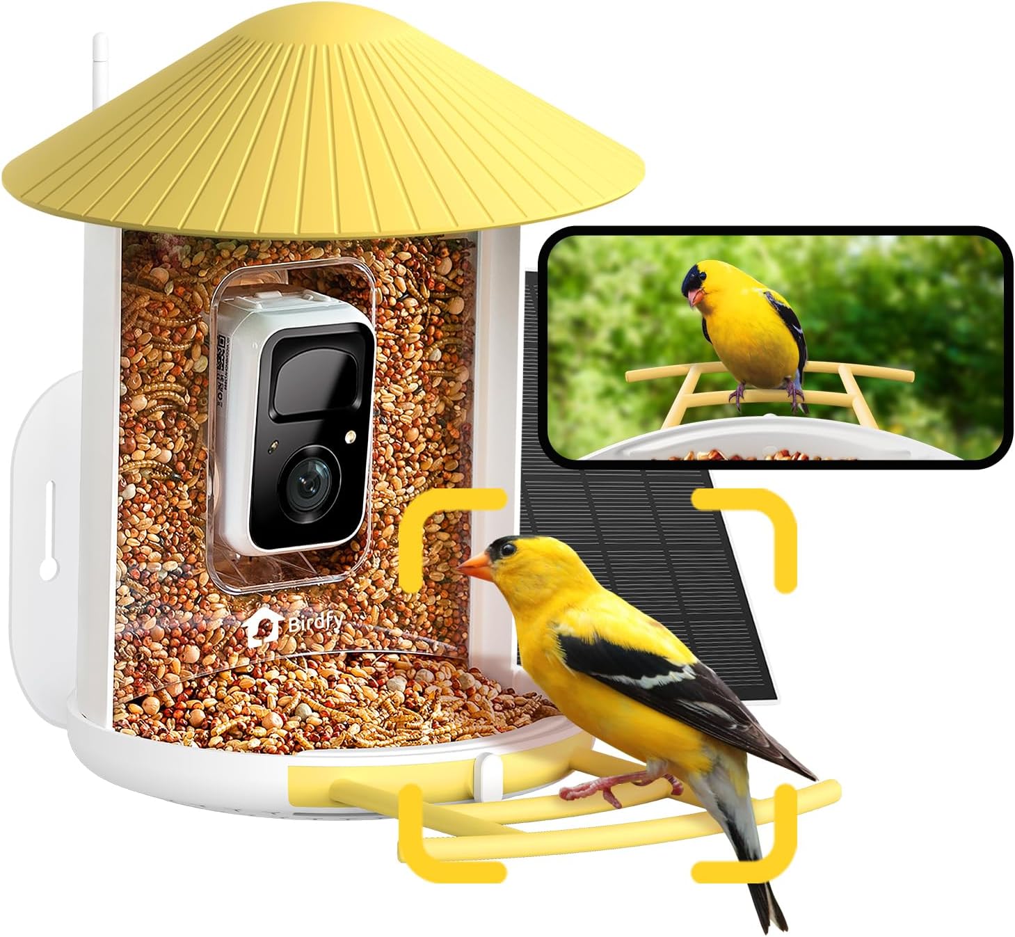 NETVUE Birdfy-Smart Bird Feeder Camera, Auto Capture and Record Videos, WiFi-Enabled With Motion Notification, App-Controlled Bird Watching, Yellow (Birdfy + Solar)