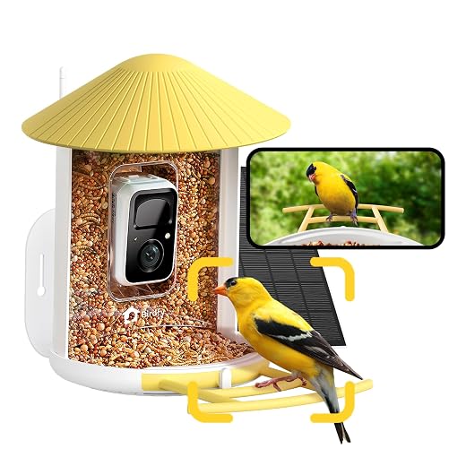 NETVUE by Birdfy Smart Bird Feeder with Camera – AI Identifies Birds Species 2MP Night Vision & App Alerts, 2.4Ghz Wi-Fi Connect IP65 Weatherproof Bird Camera-Gift for Backyard BirdWatchers, Yellow