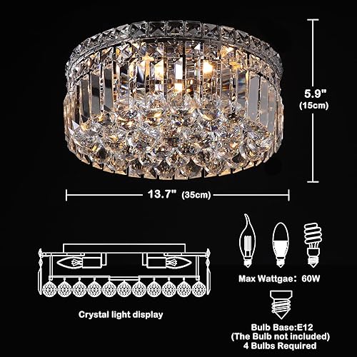 Miniatura 5 de CEENLI Lámpara de araña de cristal de 4 luces con cristales K9, moderna lámpara colgante para dormitorio, pasillo, bar, sala de estar, comedor, 5.9