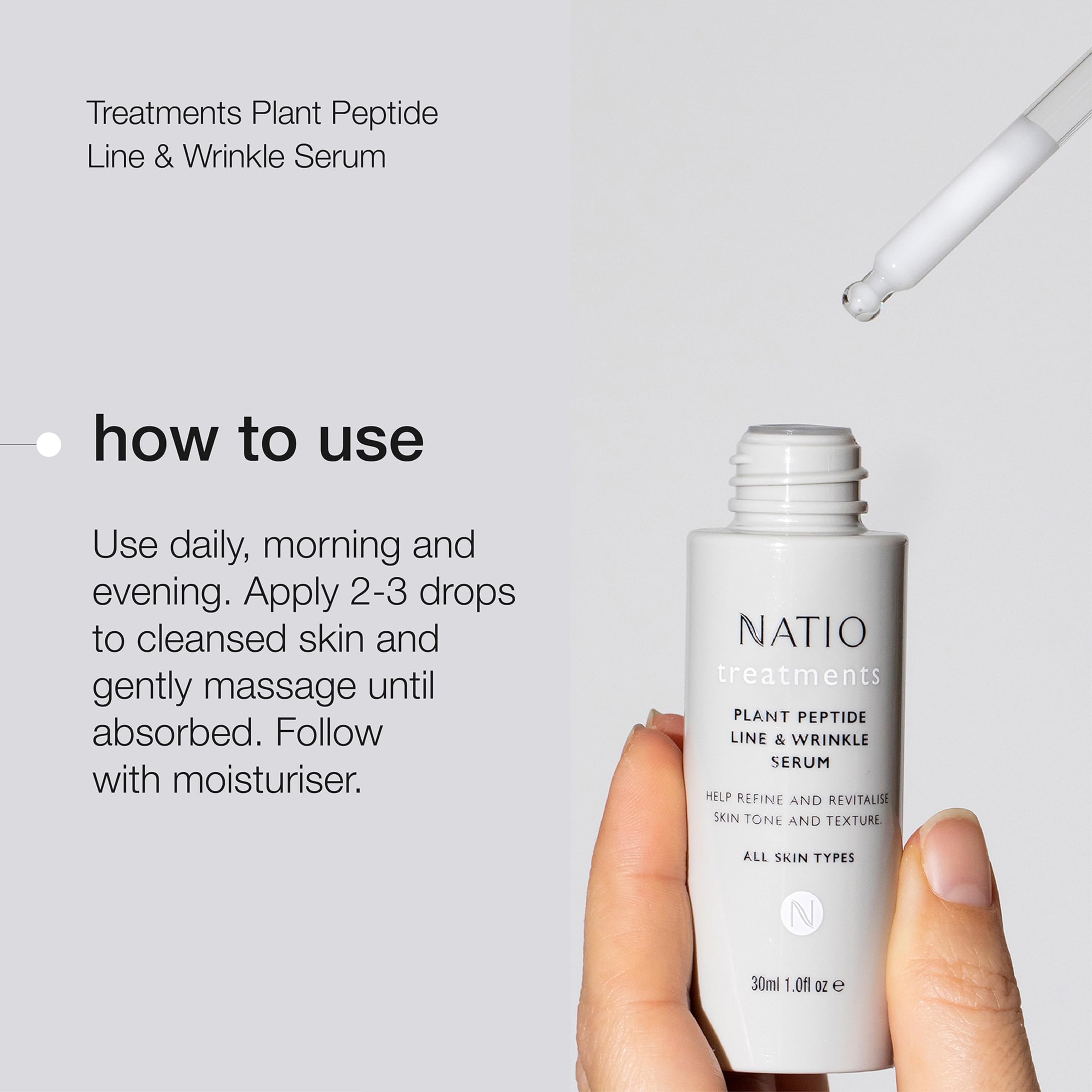 Natio Australia Traitements Sérum Rides et Ridules Aux Peptides Végétaux - Sérum Anti-Vieillissement à Base de Céramides - Sérum Visage - 30 ml