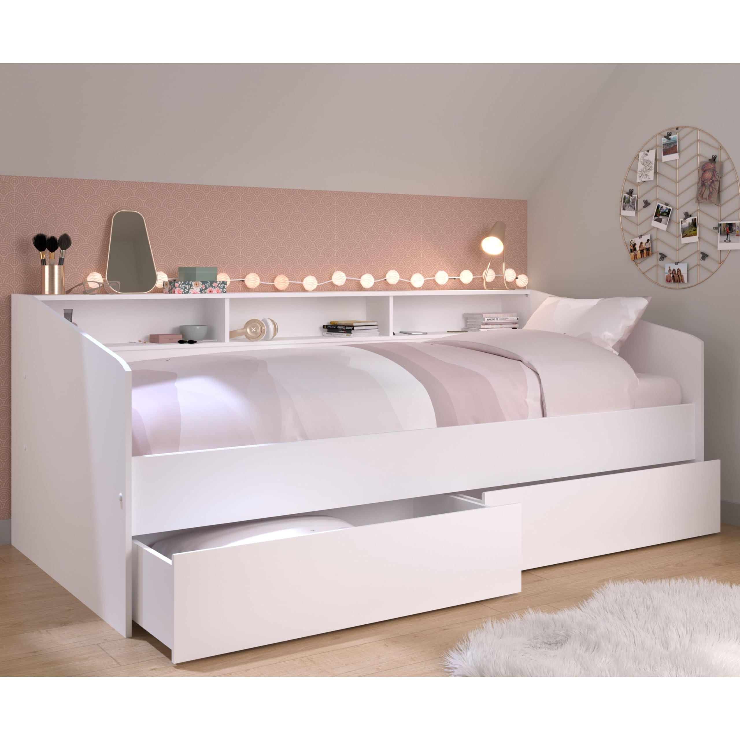 Miroytengo Cama Juvenil Style Color Blanco con cajones y estantes Personalizables habitacion Infantil Moderna 80x203x113cm