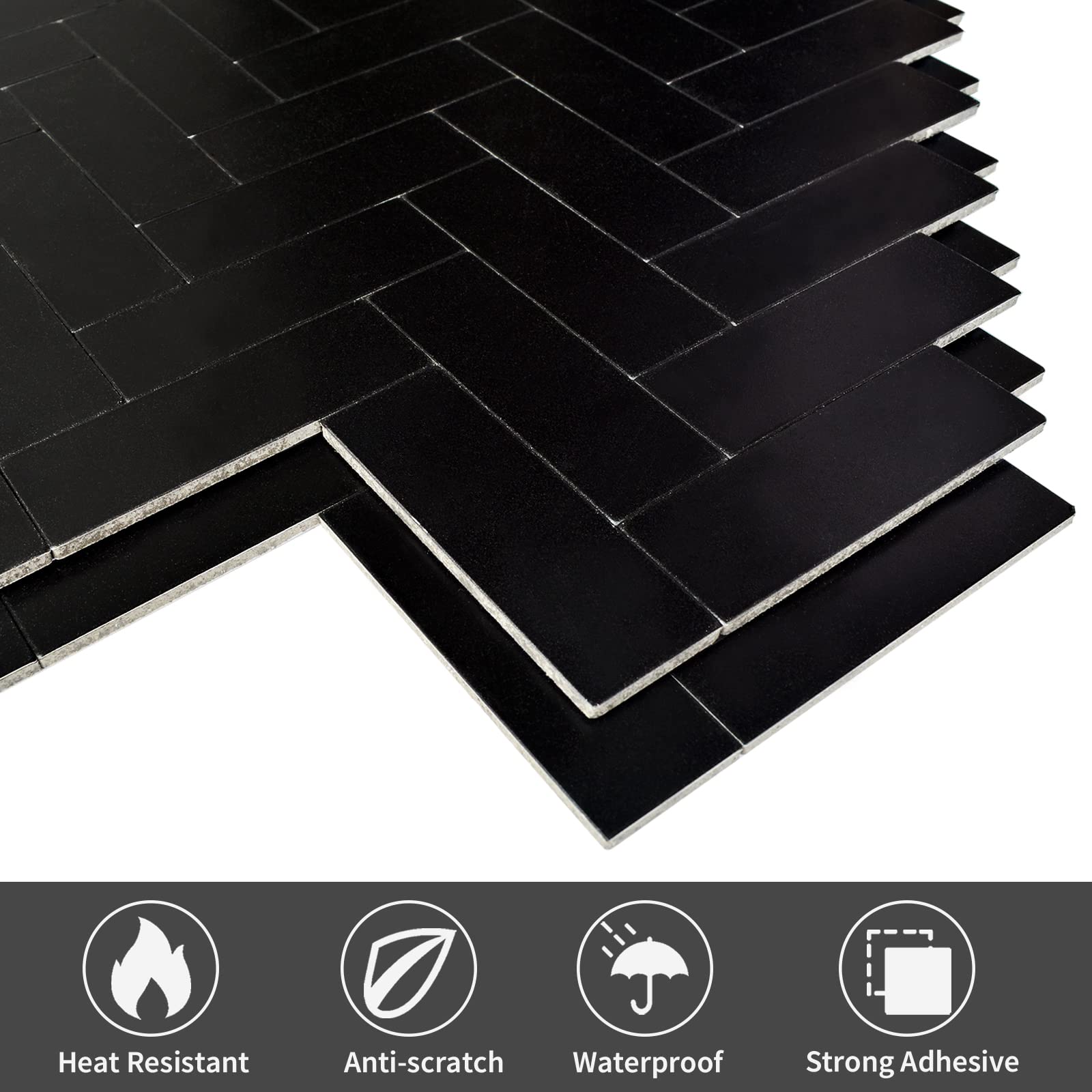 HOMEART Peel and Stick Backsplash Tile Black Herringbone Aluminum Composite Panel Chevron Adhesive Stick on Wall Tiles for Kitchen Bathroom (6 Sheets)
