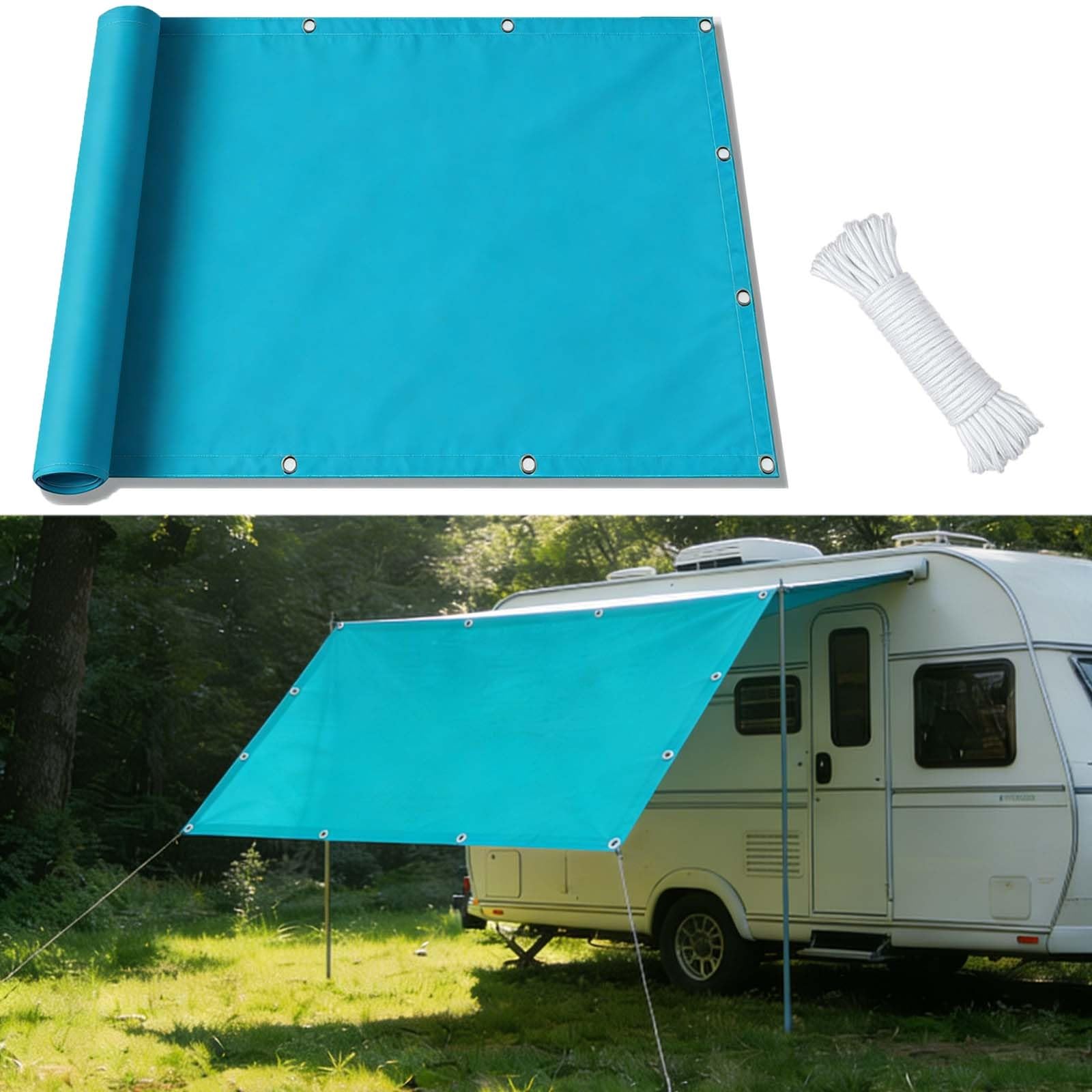 Voile d'ombrage rectangulaire 340x400 cm bleu imperméable pour terrasse
