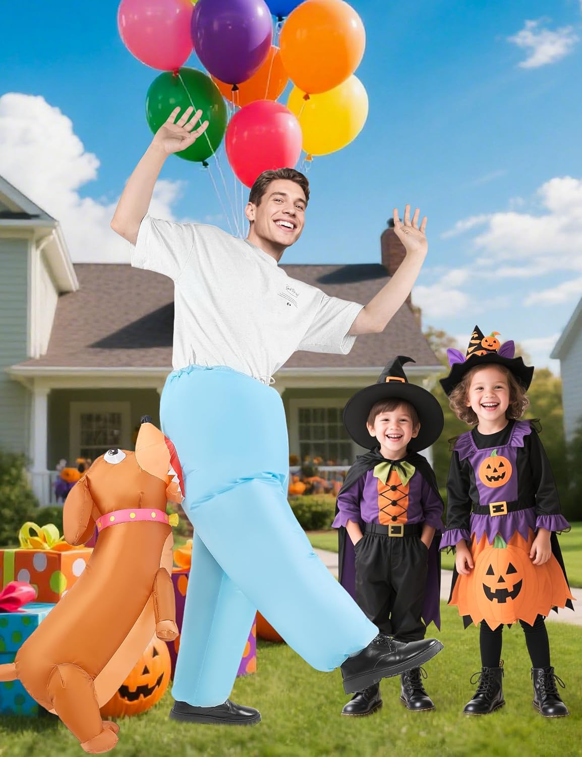 Halloween Inflatable Costume Adult Dog Biting Blow Up Costumes Men Women Funny Dachshund Bite Blowup Outfit Hilarious Cosplay Themed Party Suit - Image 7