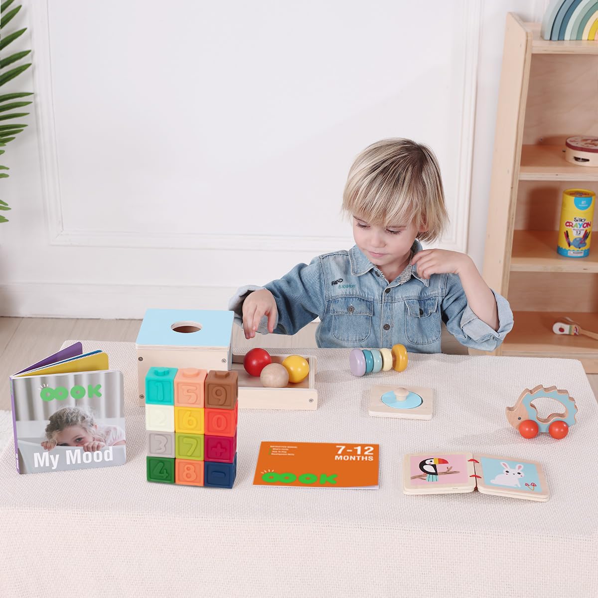 OOOK Edukacyjna drewniana zabawka dla dzieci w wieku 7-12 miesięcy | zestaw zabawek edukacyjnych 6 w 1 Montessori | zabawka sensoryczna do wczesnego wsparcia