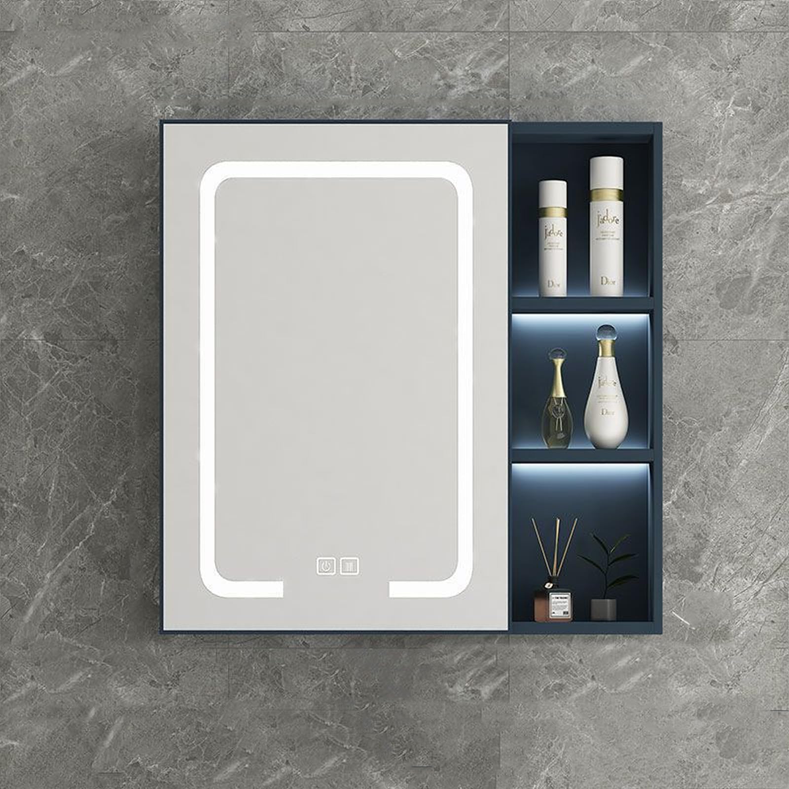 BKSXSOP LED Bathroom Mirror Cabinet with Touch Switch, Fog-Free, Silent Hinge, Space Aluminum, Modern Design for Contemporary Bathrooms, Stylish Storage Solution