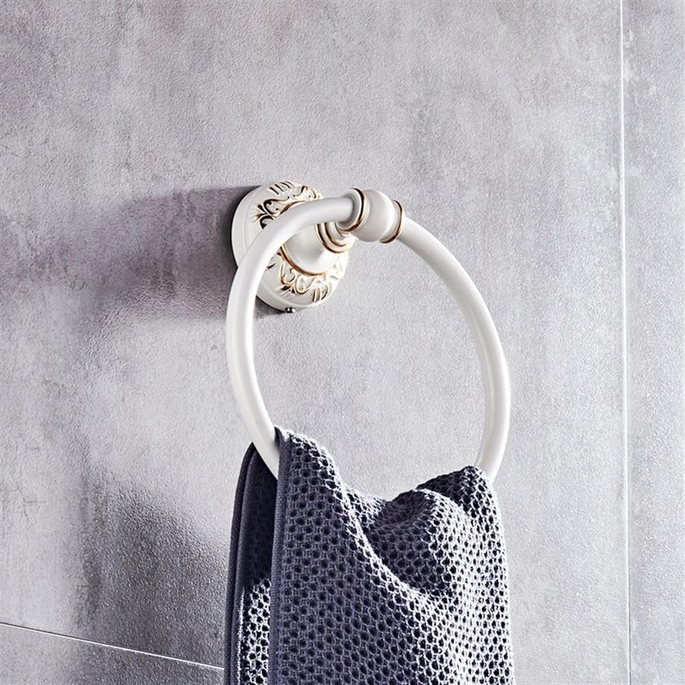 LSLYTQ 1PC Bathroom Black/White Towel Ring, Space Aluminum Towel Rack Ring Rack, Wall-Mounted Towel Shelf Holder, Bathroom Accessories