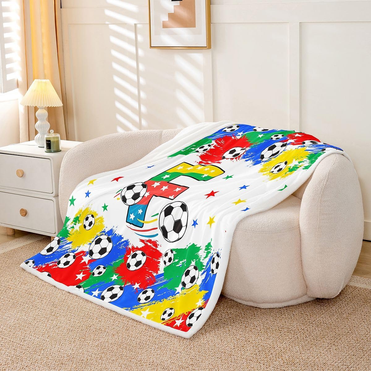 Feelyou Football Fleece Throw Blanket Initial Letter F Sherpa Blanket for Kids Women Men Plush Fuzzy Soccer Ball Baby 30"x40" Football Sports Theme for Bed Couch Chair Living Room Bedroom Decor image 2