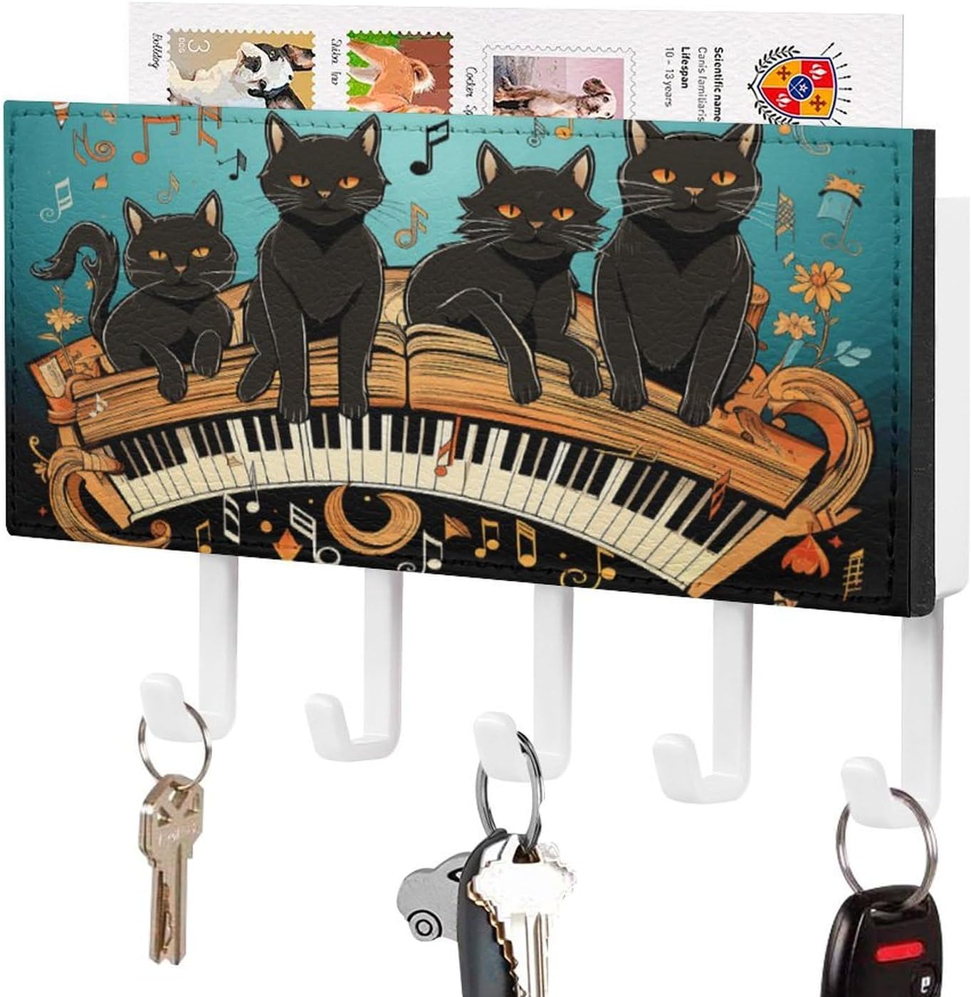 Key Hook,Black Cat Lying on The Keyboard Print Door Key Hook,Multifunctional Key Hook,Punch-Free Door Clothes Hook