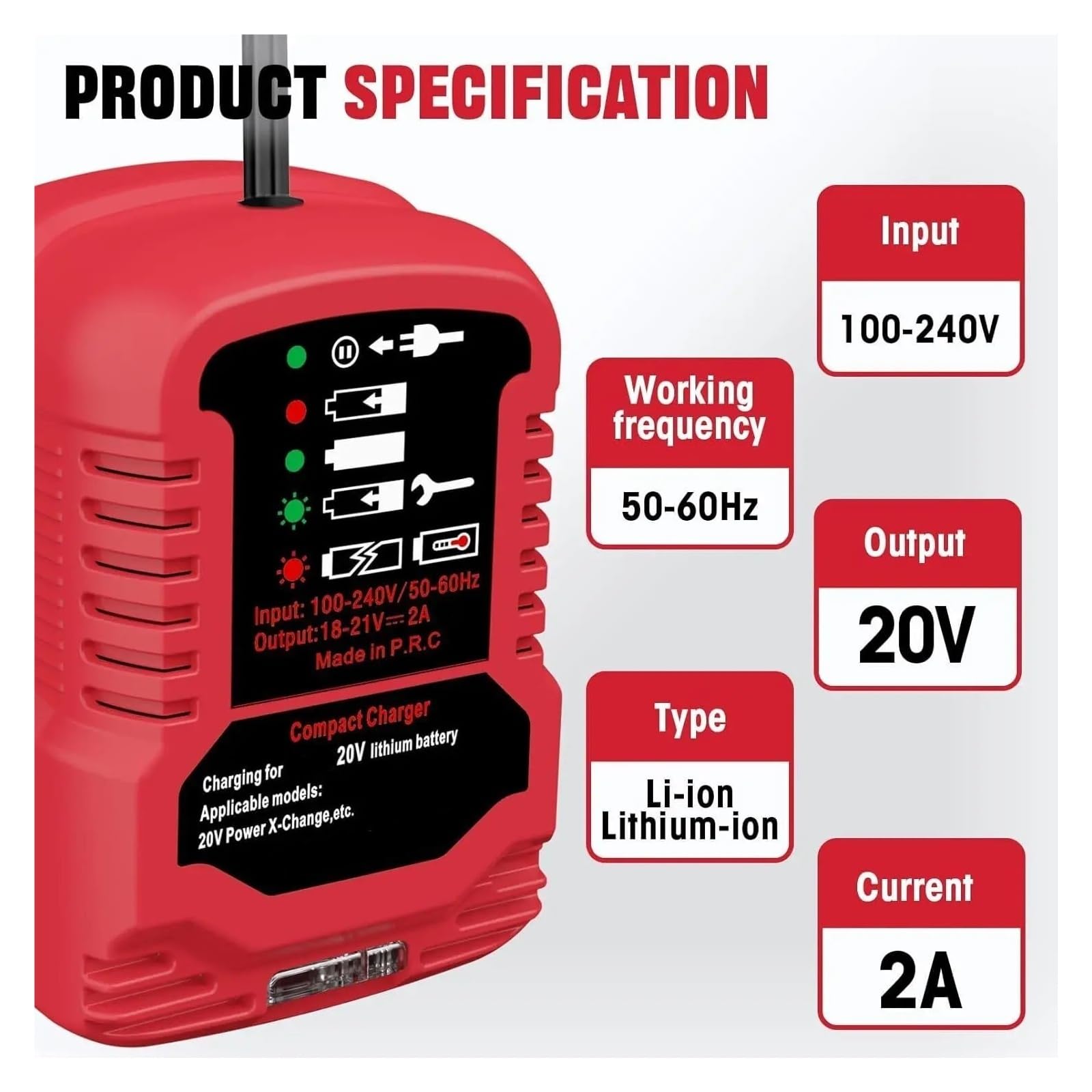 Chargeur de Batterie, Chargeur Portable for Batterie Li-ION 20 V, Station de Charge avec indicateur LED, Mini Chargeur