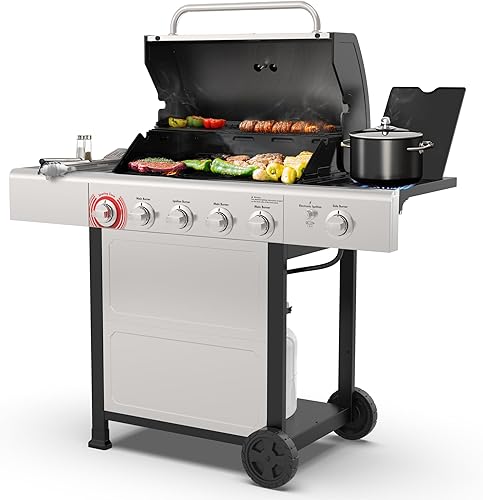 Miniatura 10 de Kenmore Parrilla de gas propano para barbacoa, 5 quemadores con quemador lateral y zona de sellado, parrilla de acero inoxidable de 644 pulgadas