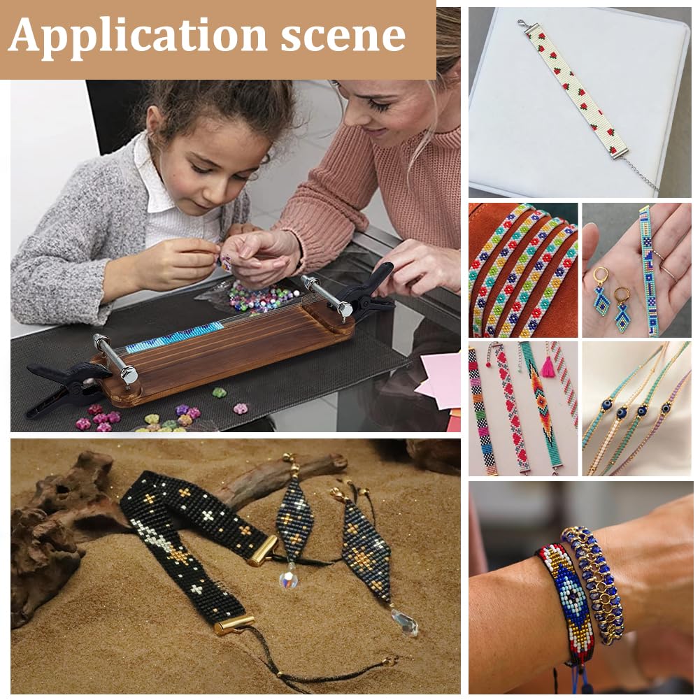 FINGERINSPIRE - Artesanía de tejido rectangular de madera para tejer perlas de rocalla, herramienta de fabricación de joyas para perlas de rocalla, color siena, 35 x 10 cm para collares y pulseras