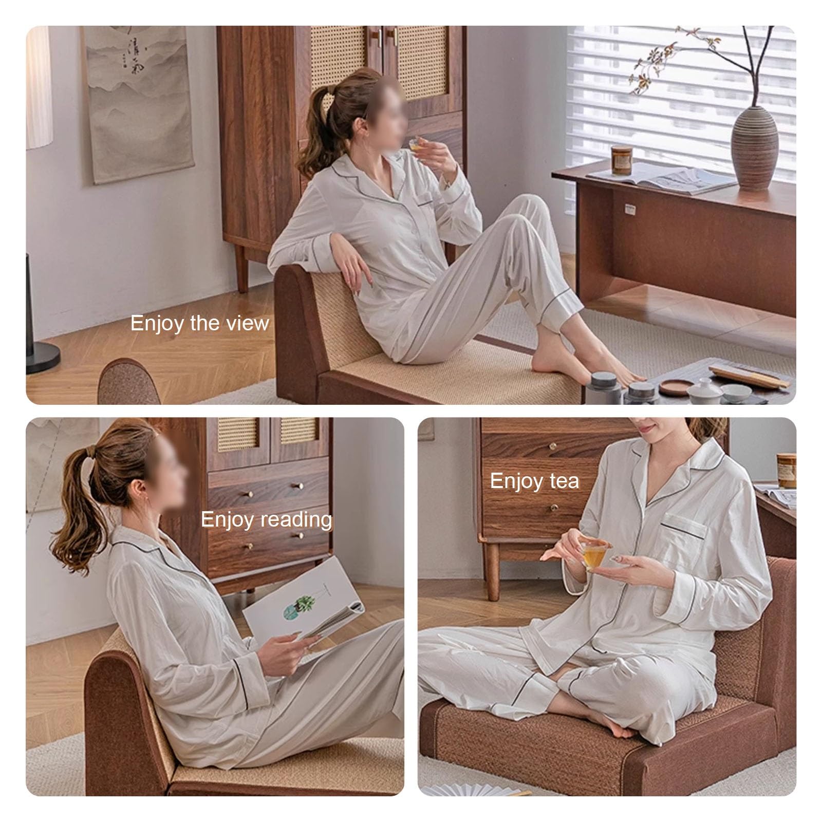 Silla de suelo plegable con soporte de respaldo, cojín de meditación Zen para sala de estar, balcón y ventana de bahía, solución de asiento cómoda y portátil
