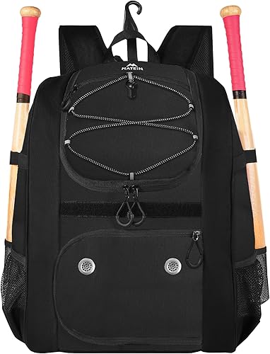 MATEIN - Bolsa de sóftbol, mochila de béisbol ligera con compartimento para zapatos, gancho para valla para bate y equipo de TBall Bate, regalos de