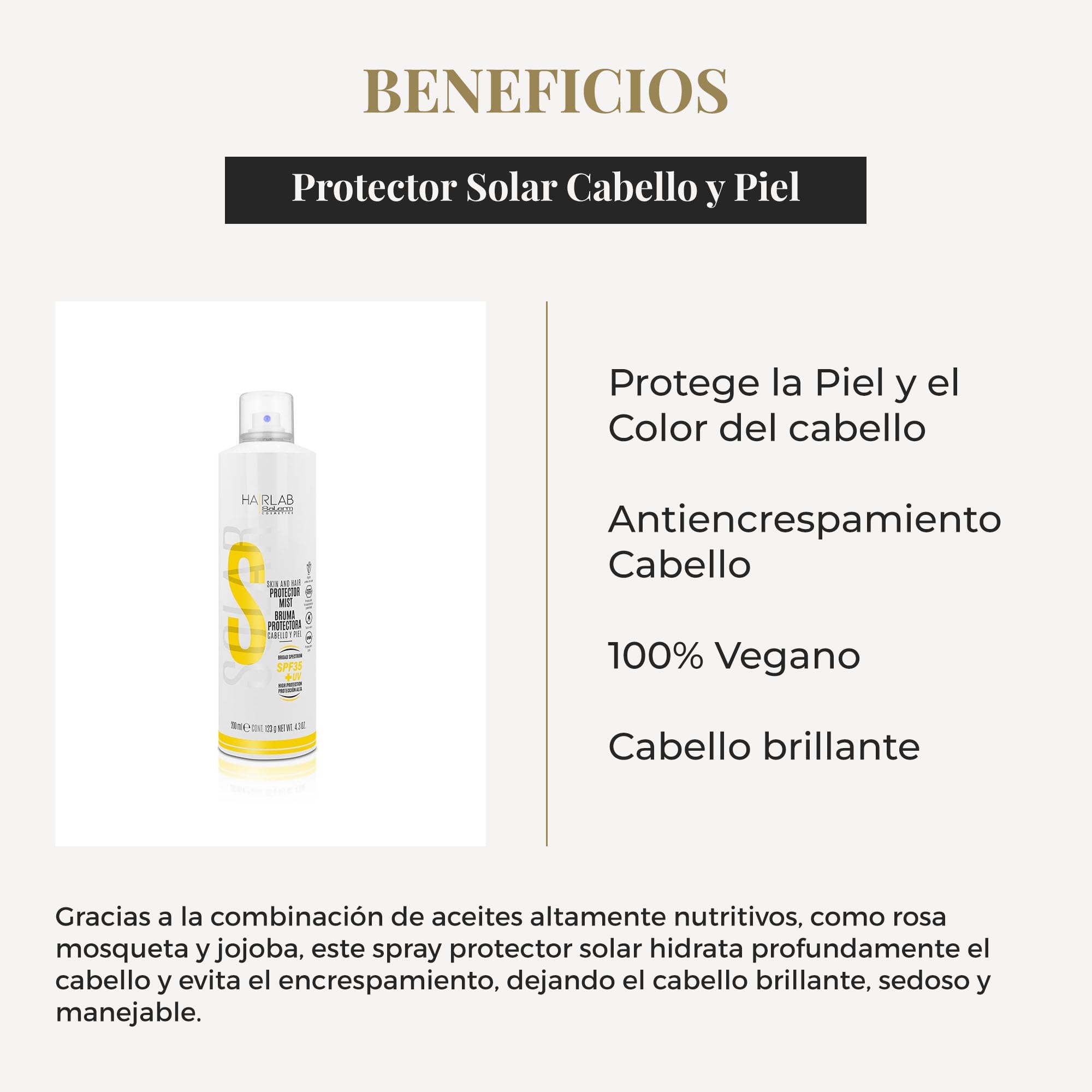 SALERM Hair Lab Solar Bruma Protectora SPF35+ UV 200 ml Antiencrespamiento Vegano