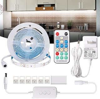 Under Cabinet Lights, Dimmable Led Strip Lights White, 12V Closet Lights with RF Remote, Timer 300 LEDs Tape Lights for Kitchen/Shelf/Desk/Showcase/Bedroom/Mirror/Restaurant (16.4ft,6000K)