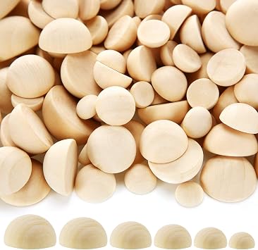 Jetec 300 Pcs Half Wooden Balls, 6 Sizes Unfinished Split Wood Beads