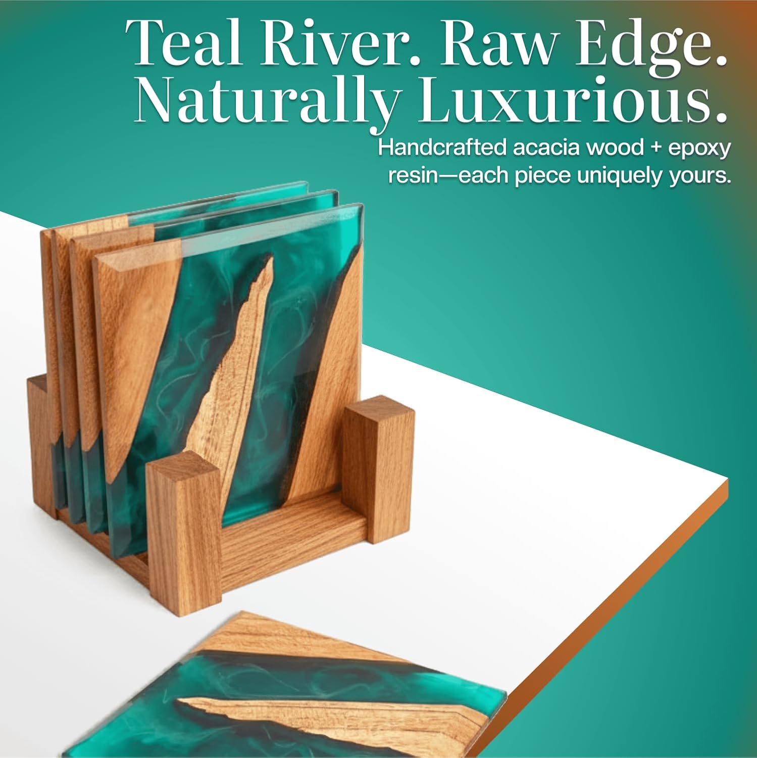 Beautiful Epoxy Resin and Wood Coaster Set - Ideal for Tabletop Protection -Enhance Your Coffee Table Decor - (Raw Edge) - Image 2