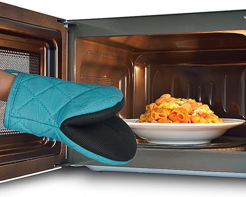 Miniatura 7 de 1 par de manoplas cortas para horno, de silicona resistentes al calor, para cocina, 500 grados, superficies de agarre antideslizantes y guantes de
