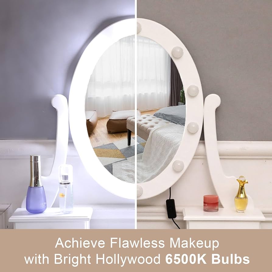 Amazon.com: okcomuy Vanity Table Set with Lighted Mirror, Makeup