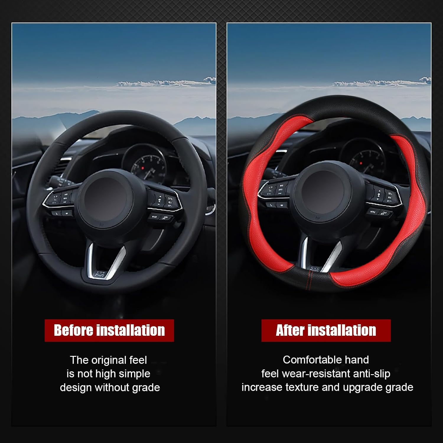 Steering Wheel Cover, Anti Slip Breathable Comfort PU Imitation Leather Cute Car Accessories for Women Girl, Universal Protector in All Season 15 inch Fit Most Car(Red) image 3