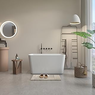 49'' Acrylic Freestanding Soaking Bathtub, Square-shape Japanese Soaking Hot Tub, Sit-In Design with Chrome Overflow and Drain, Glossy White GF-23AMAZING-49, White, 49.02x27.95x24.02in