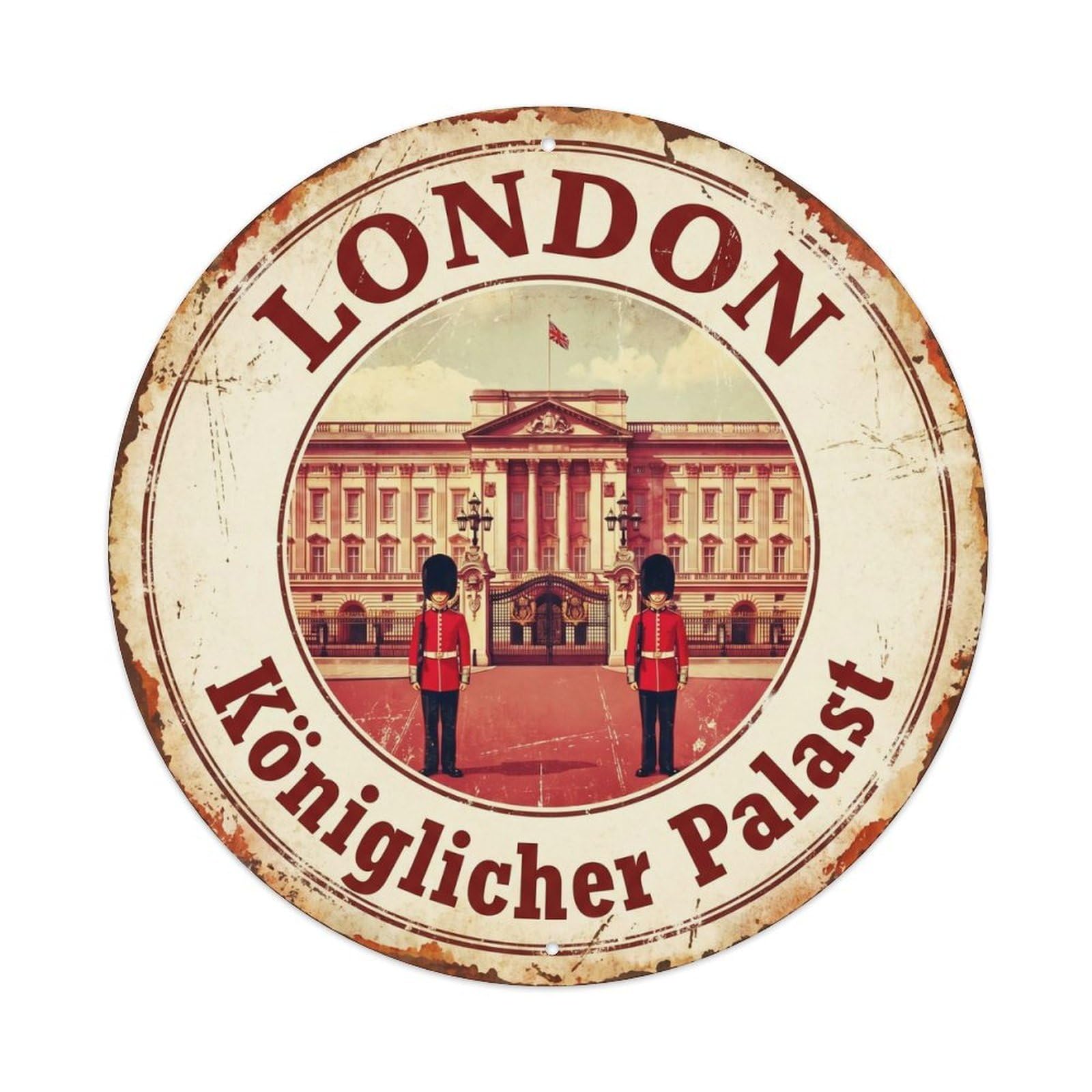 Vintage Travel Buckingham Palace London Metal Tin Sign Plaque Wall Decor for Cafe, Club, Garden Round Metal Poster 8x8Inch