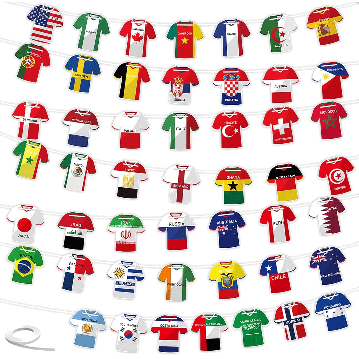 49pcs/set World Cup Soccer Jersey Flag Bunting Banner, 2026 World Cup Football Bunting Banner, International Country String Flags, Sports Themed Parties, Fan Cave & Global Football Event Decorations