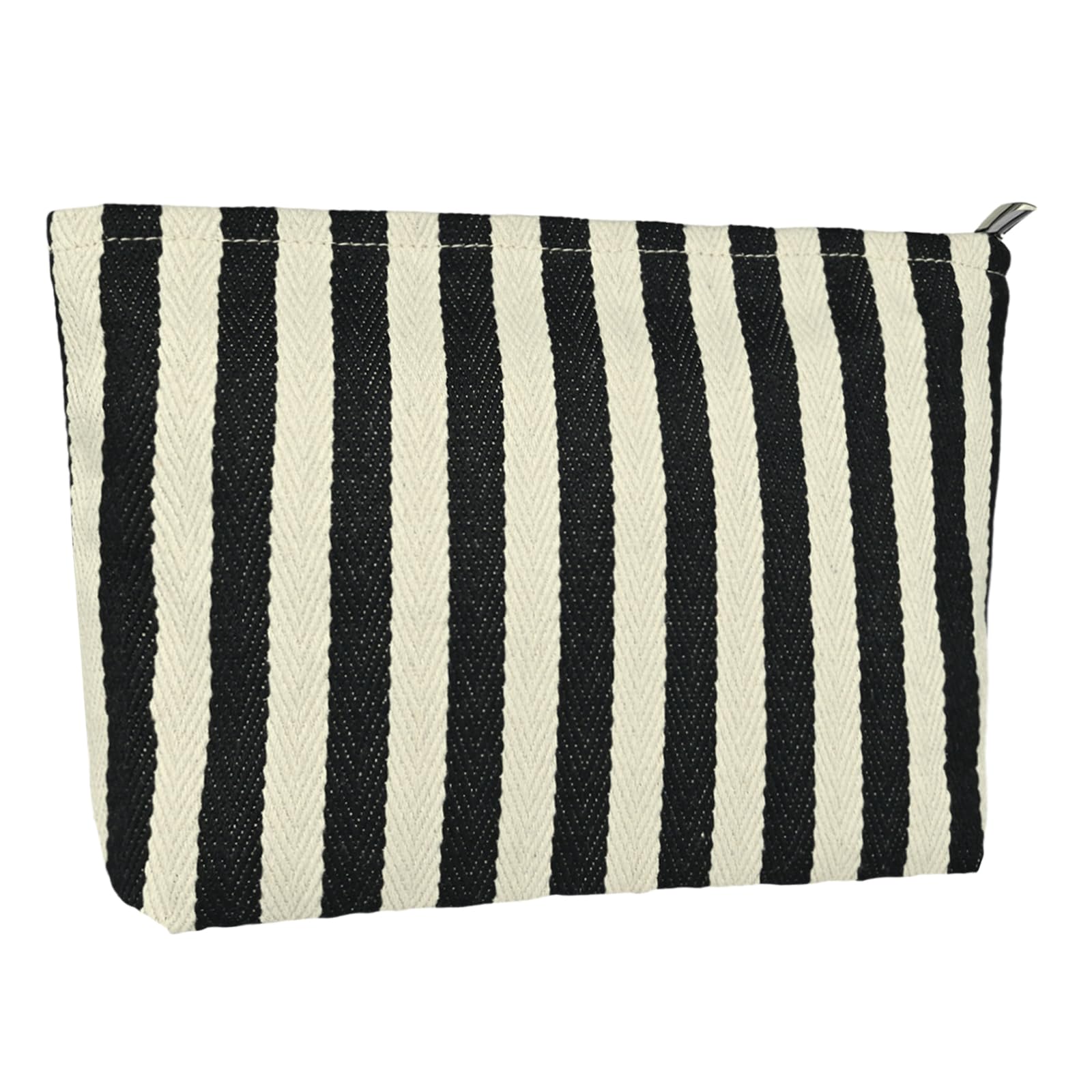 Cute Beige Black Striped Makeup Pouch for Women Small Make Up Bag for Zipper Initial Cute Canvas Makeup Cosmetic Bags Pouches for Purse Aesthetic Travel Toiletry