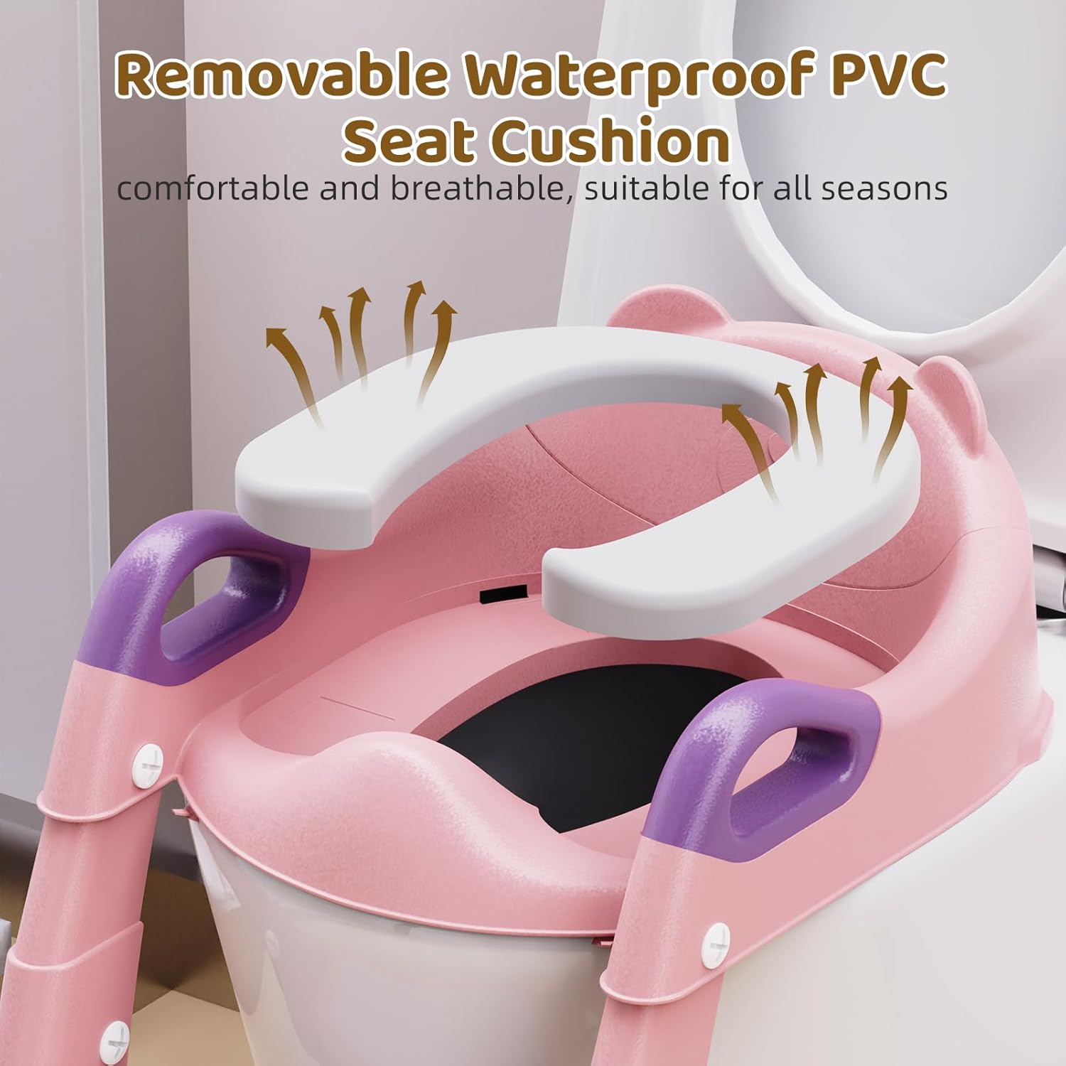 Potty Training Seat, 3-in-1 Toddler Toilet Seat with Step Stool Ladder, Splash Guard Anti-Slip Pad, Foldable Potty Chair with Soft Cushion for Toddler Kids Boys Girls - Image 7