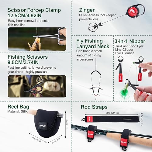 Miniatura 7 de Goture Fly Fishing Rod and Reel Combo with Fly Rod & Gear Case, 9FT 4-Piece Fly Rod, Pre-Spooled Reel, Fly Line, Flies, Leader, Tippet, Forceps, E1: