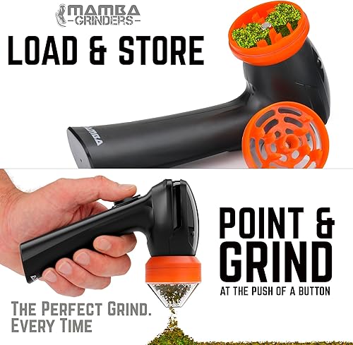 Miniatura 3 de Mamba Lite - Molinillo de hierbas portátil eléctrico de cabeza naranja de 0.04 oz. Recargable por USB para moler fácilmente con una sola mano