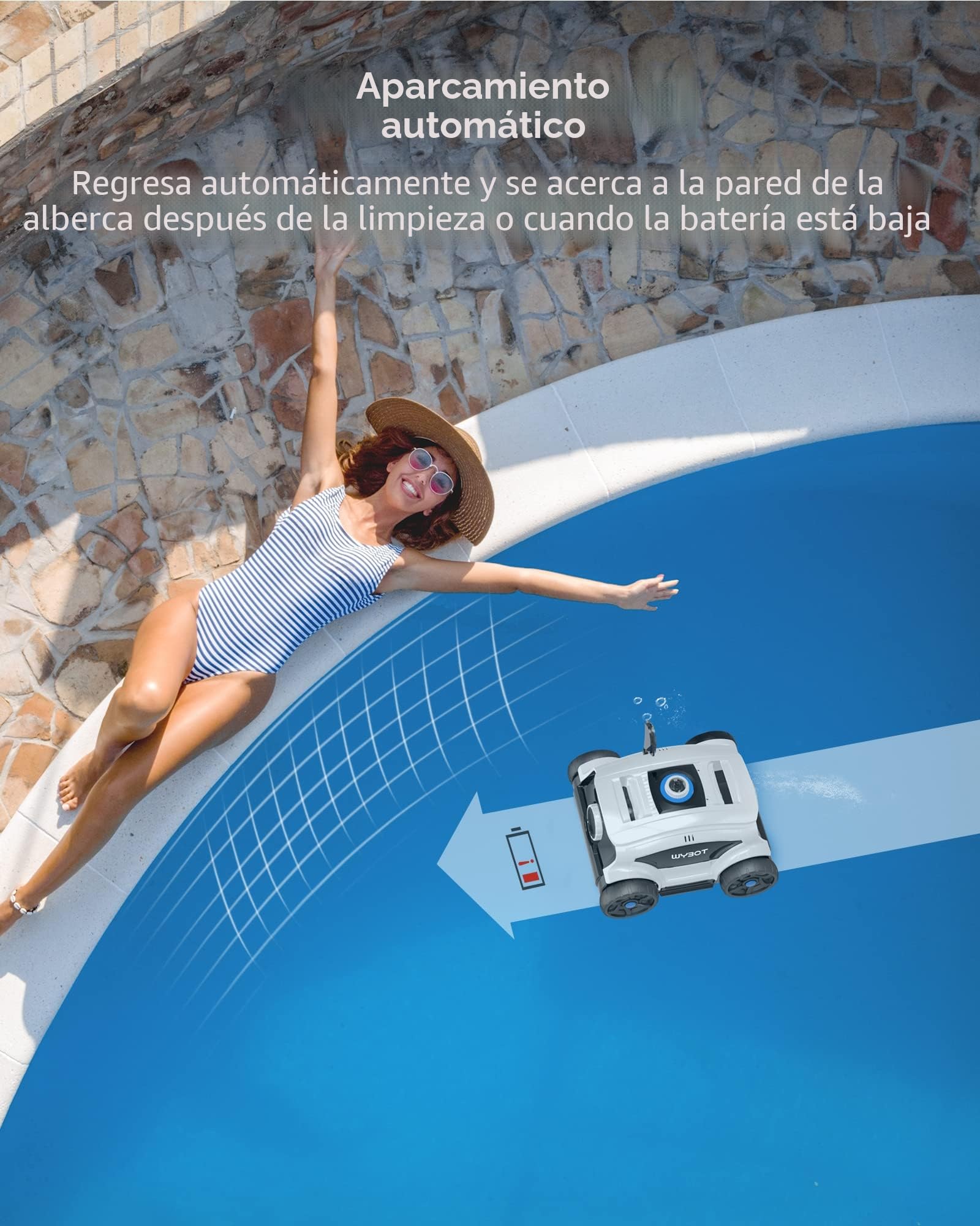 WYBOT Robot limpiafondos Piscina sin Cable, 130 Minutos hasta 100㎡ Robot Piscina sin Cable Aspirador Piscinas con 2 Motores, Cepillo Grande y Aberturas de succión, Boquilla Ajustable