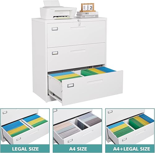 Vista 11 de MIIIKO Archivador lateral de 2 cajones con cerradura, archivador para oficina en casa, fácil de montar, archivador de almacenamiento de metal