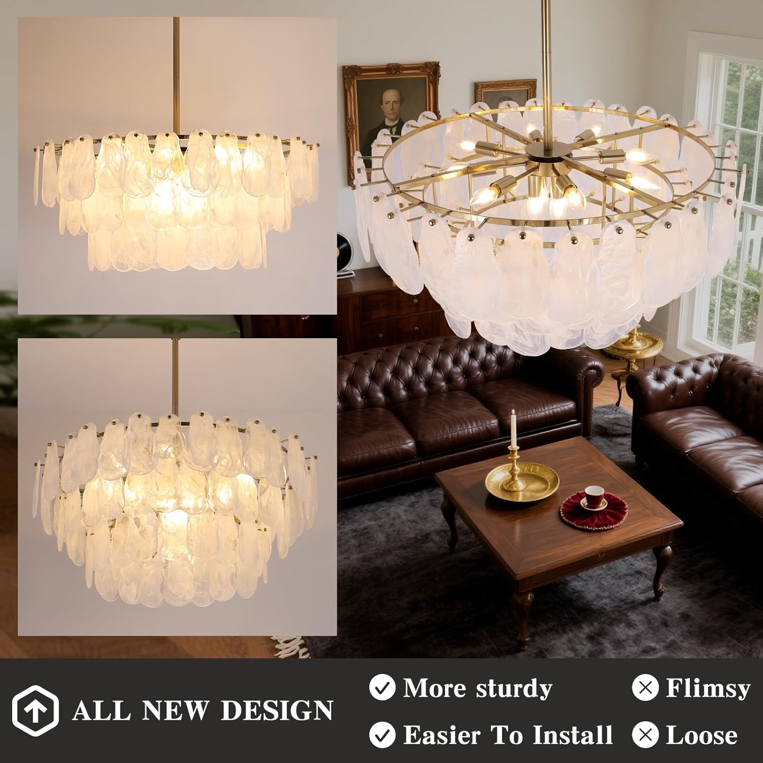 Modern Large Crystal Glass Chandelier, 31.4" Gold Luxury Hanging Pendant Light Fixture,12-Light Round Cloud Ceiling Chandeliers Lighting for Dining Room Living Room Bedroom Foyer Stairway, E12