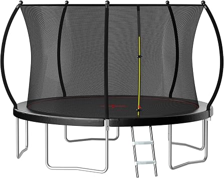 Outdoor Trampoline for Kids Adults, 12ft 14ft 16ft Backyard Large Trampolines with Enclosure Net, Recreational Pumpkin Trampoline with Curved Poles & Ladder, Heavy Duty ASTM Approved