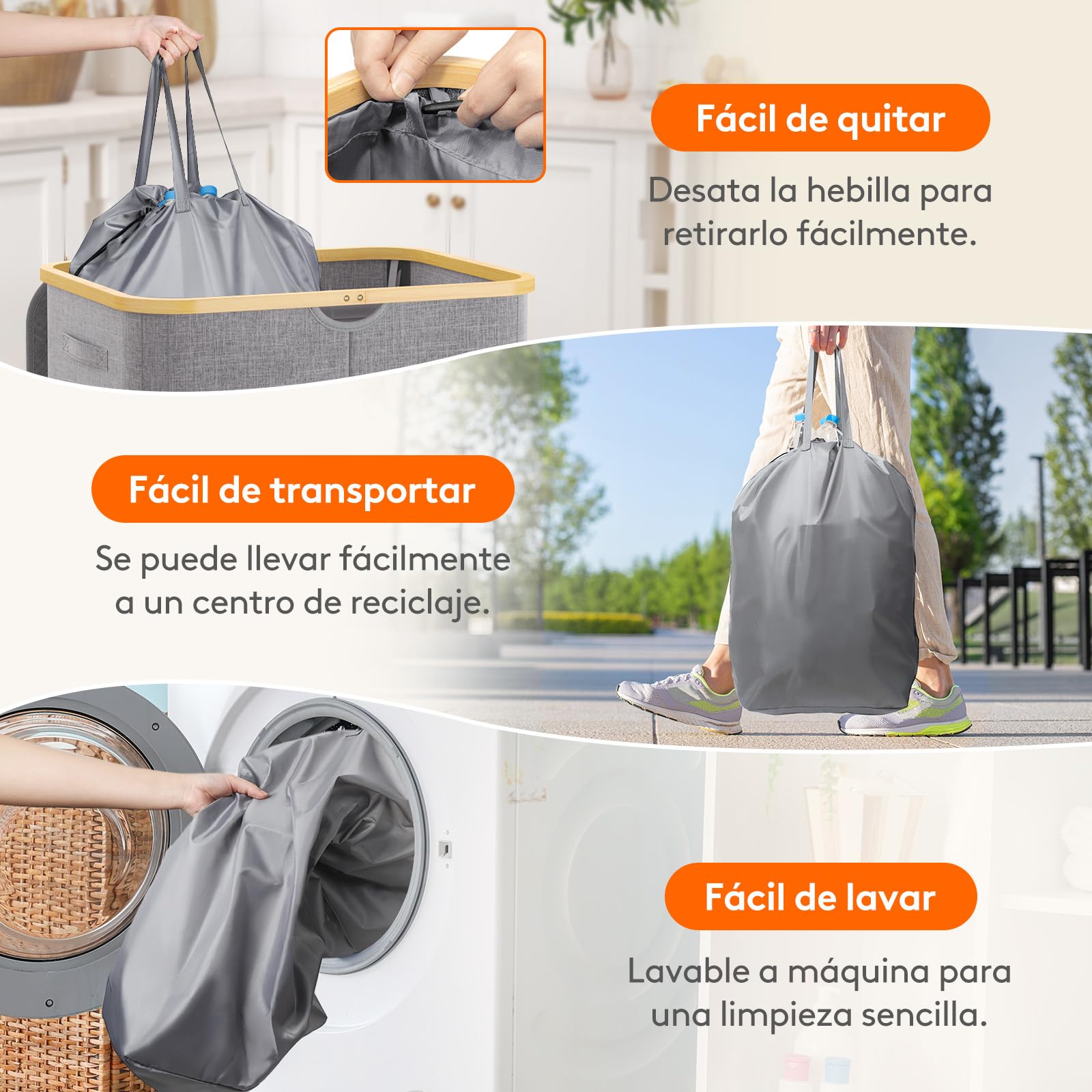 Lifewit Recolector Botellas con Tapa, 2 Compartimentos Contenedor de Clasificación Selectiva para Botellas de Plástico y Vidrio, Contenedor Reciclaje, Almacenamiento Cocina, Gris Claro 150 L