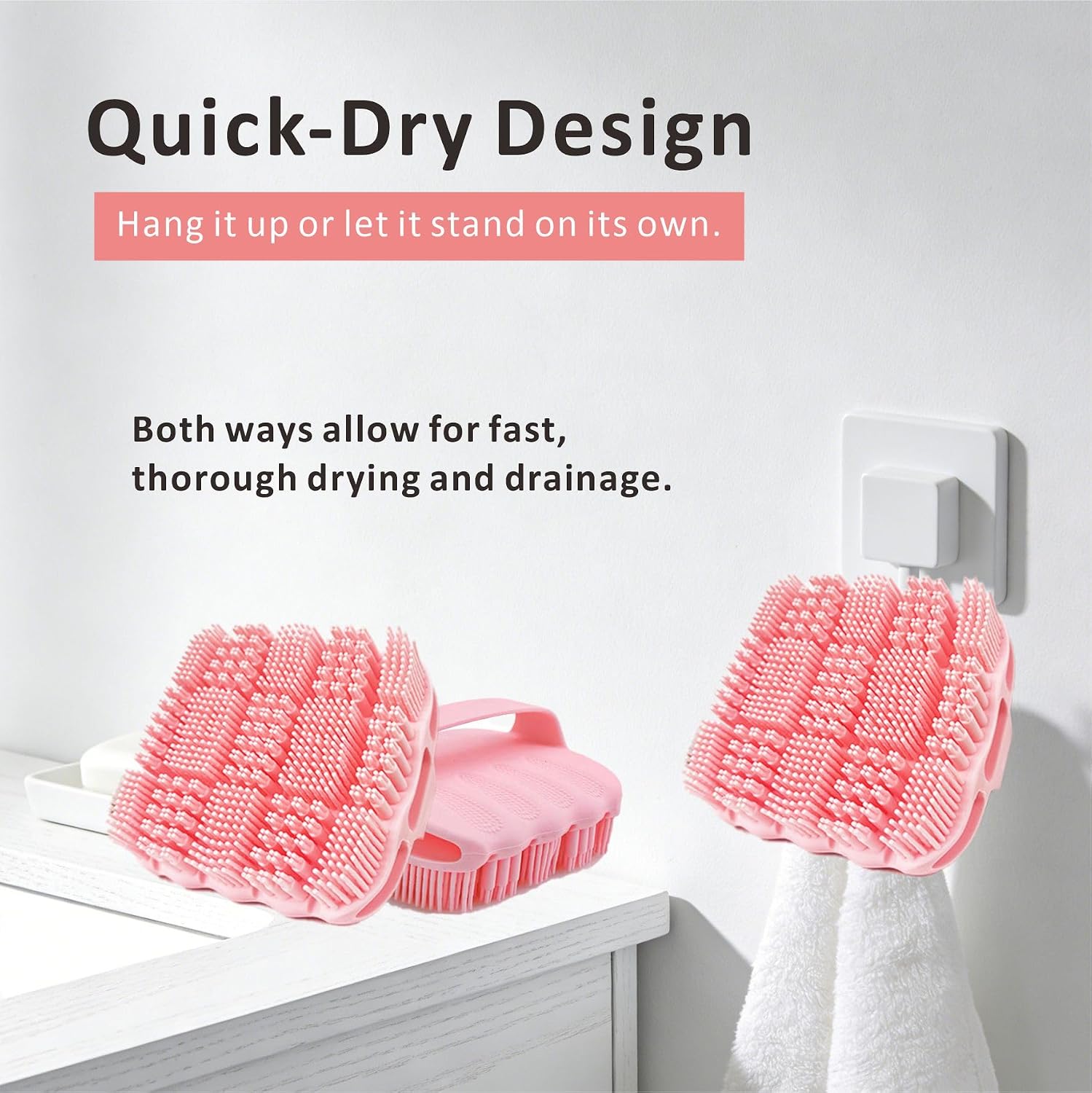 Silicone Body Scrubber,Body Brush in Shower,Super Exfoliating Body Brush with Non-Slip Strap-Effective Showering Exfoliation and Gentle Massage for Men Wome,Lathers Well Brush (Pink+Gray)