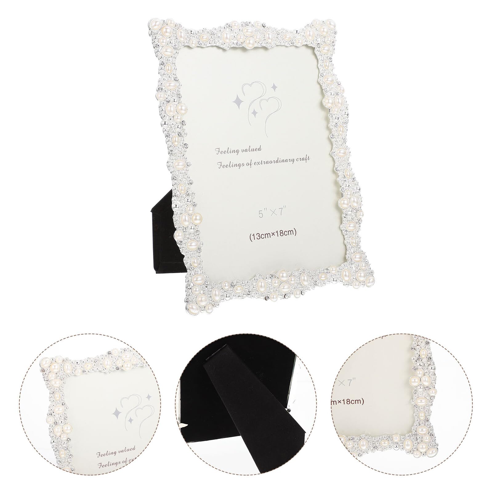 BESPORTBLE Marco de Fotos Hogar 8X6 Pulgadas Cristales Decorativos y Perlas, Soporte de Mesa para Recuerdos y Fotos Familiares