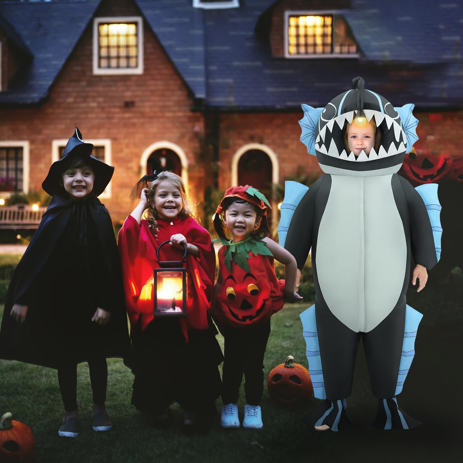 Disfraz inflable, disfraz inflable de pez pescador para niños, divertidos disfraces inflables de Halloween para niños y niñas 6