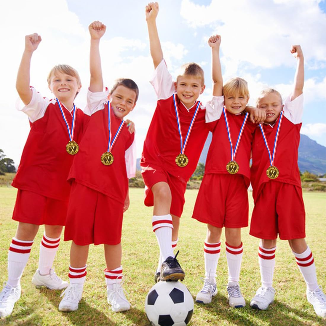 WUSJCOF 10 pezzi Medaglie vincitore in plastica, Medaglie per bambini, Medaglie personalizzate con nastri al collo, Bomboniere per bambini, Giochi per feste e giornate sportive scolastiche (Oro)