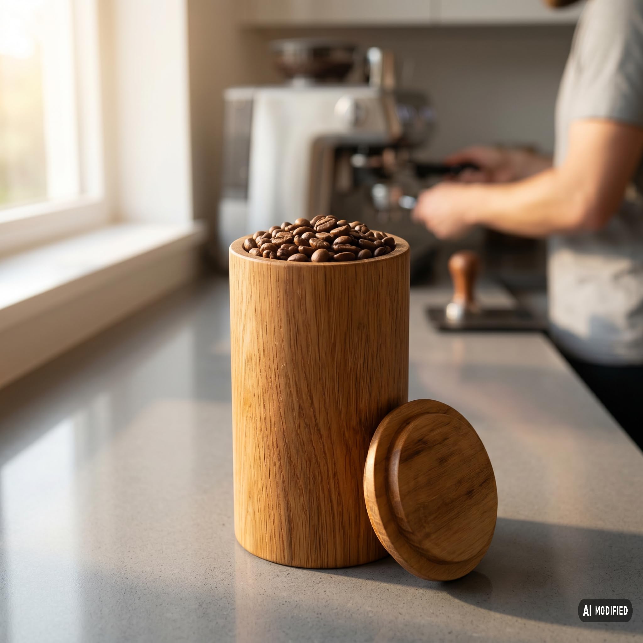 Generisch Holzdose aus Eichenholz mit Robinien-Deckel, 10x20 cm | Handgemacht, Vorratsdose, Kaffeedose & Schmuckdose, Massivholz, Made in Germany