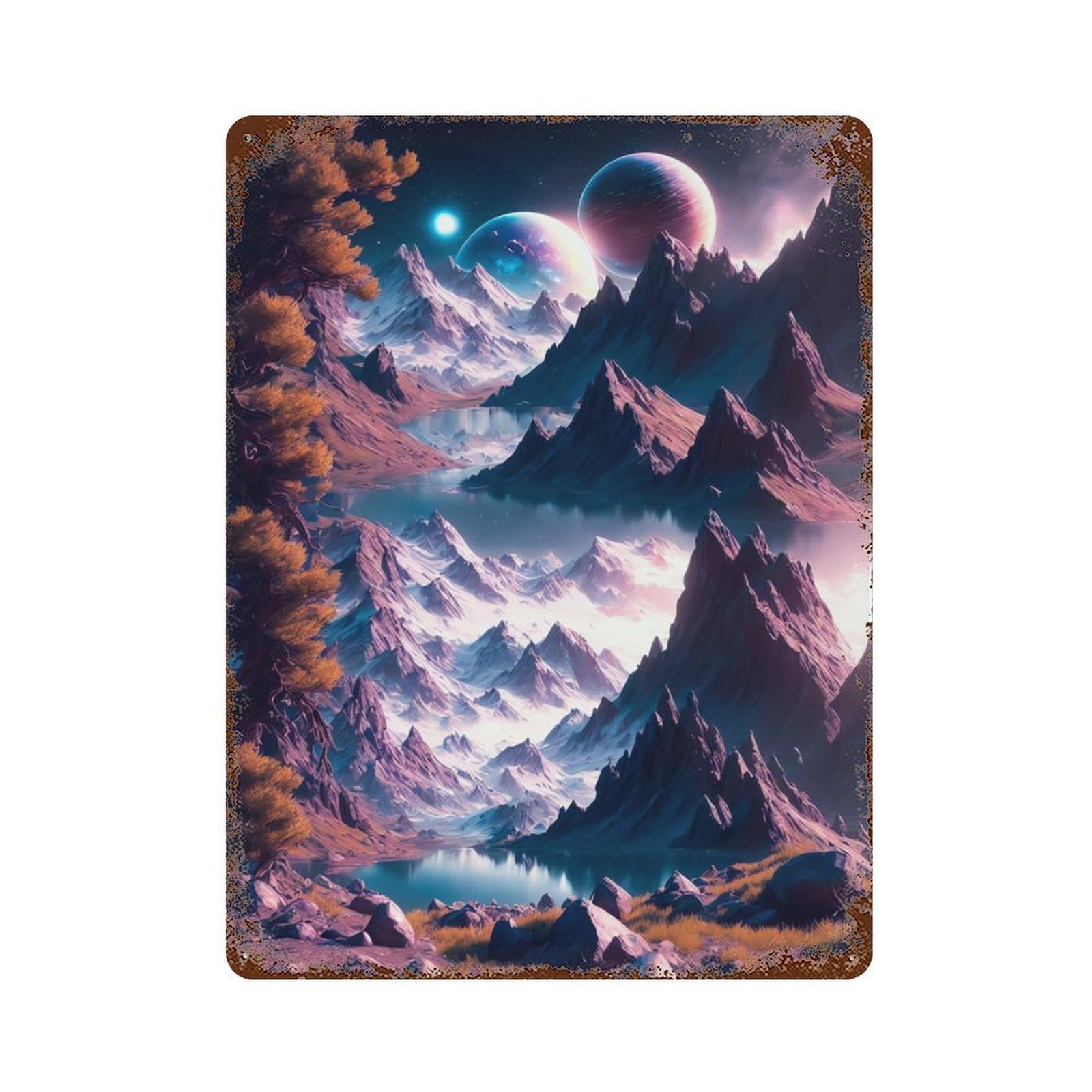 Celestial Mountains Distressed Metal Wall Sign 15.7"x11.8", for Farmhouse, Kitchen And Entryway Decor, Rustic Home Decor