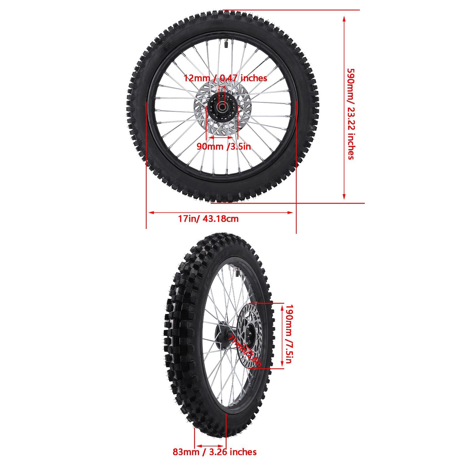 Ausla 17 Zoll Vorderreifen Felgen Reifen Ersatzmontage 70/100-17 2.75-17 mit 12mm Achse und 190mm Bremsscheibe für Dirt Pit Bike RM80 KLX125 Apollo