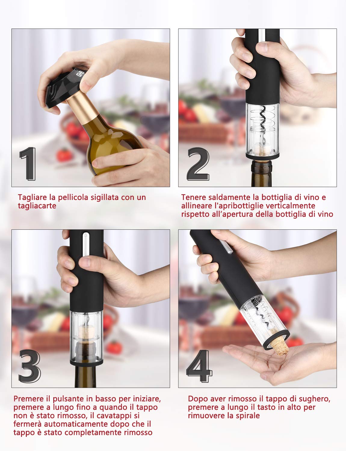 Cavatappi Elettrico GHB Per Vino 8 In 1 - Wireless Con Base, Taglierina E Accessori - Foto 11